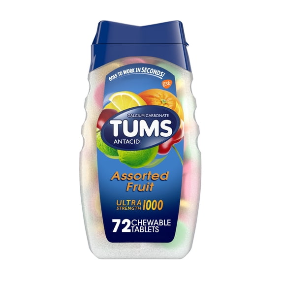 TUMS Ultra Strength Heartburn Relief Chewable Tablets, Assorted Fruit Flavors, 72 Count