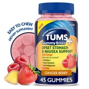Tums+ Upset Stomach & Nausea Support, Dietary Supplement, Ginger Berry - 45 Count