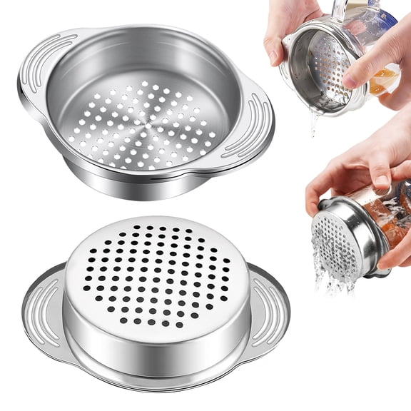 Tuna Can Strainer Stainless Steel Food Can Strainer Sieve Metal Tuna Press Lid Canning Colander Oil Drainer Tuna Can Filter for Beans Vegetables (2 Pieces)
