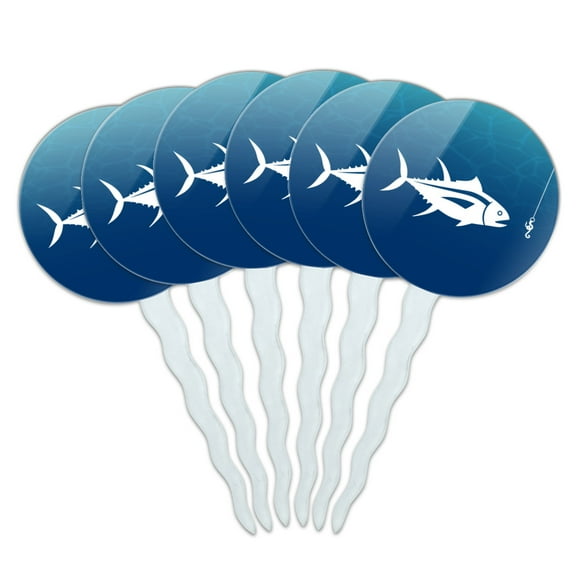 Tuna Fish Fishing Fisherman Cupcake Picks Toppers Decoration Set of 6