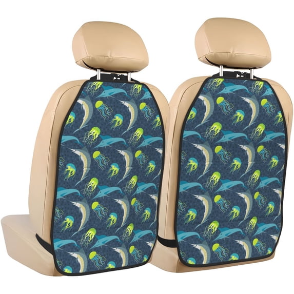 Tuna Fish Jellyfish Mats Back Seat Protectors, Car Seat Protector Vehicle Organizers Waterproof Cover Back Seat Cover for Kids with 3 Storage Pockets 2 Pack