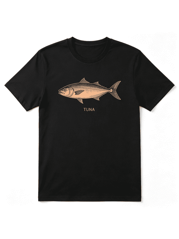 Tuna Fish Ocean Animal Figure Cool Graphic Tee for Men, Fishing Beach Cotton Short Sleeves T-Shirt