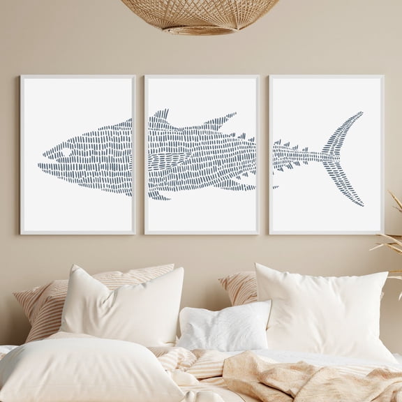 Tuna Fish Print Set, Atlantic Blue Fin for Nautical Decor Triptych, "Tuna Fish Modern Illustration" Art Prints, Poster Only