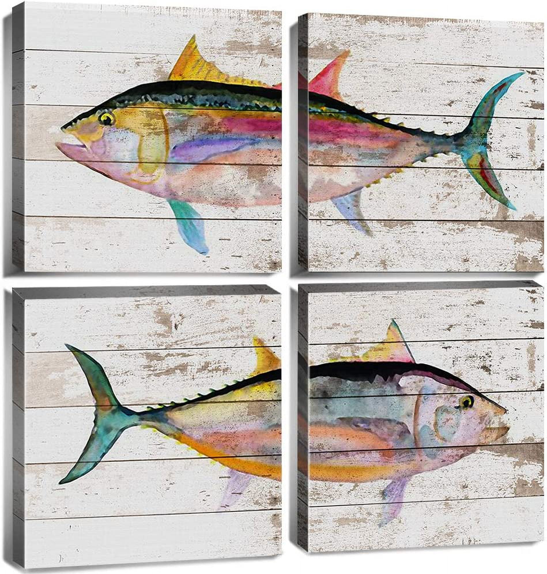 Tuna Fish Wall Decor Modern Canvas Art Ocean Beach Bathroom Coastal Decor Rustic Nautical Fish Pictures Kitchen Sea Animal Painting Marine Life Artwork for Bedroom Dinner Room Home Decorations