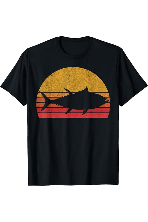 Tuna Fishing Retro Sunset Bluefin Fisherman T-Shirt men and women can wear, black, white, gifts