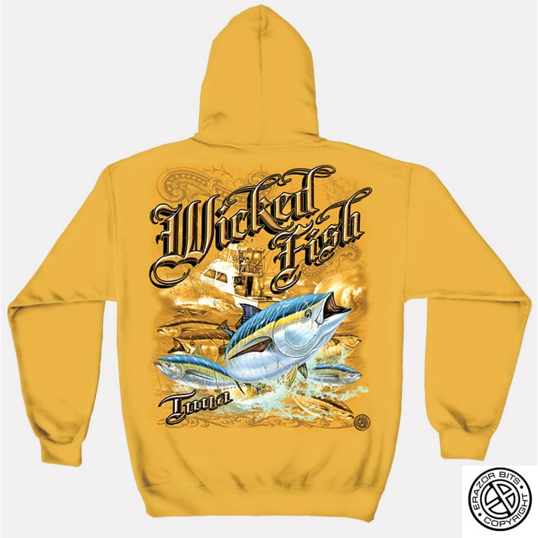 Tuna Fishing T-Shirt Hooded Sweat Shirt Tuna Fishing T-Shirt Wicked Fish  tuna Yellow Tail Blue Fin Medium 