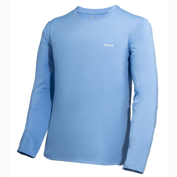 Tuna Men Fishing Long Sleeve UPF 50+ Sun Protection Quick Dry Running Rash Guard Hiking Swimming Shirts Light Blue 03 Large
