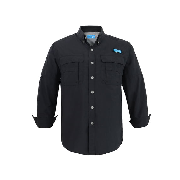Tuna Men's Fishing Long Sleeve Button Down UPF 50+ Sun Protection Soild Waterproof Fast Dry Shirts (Black 9# XL)