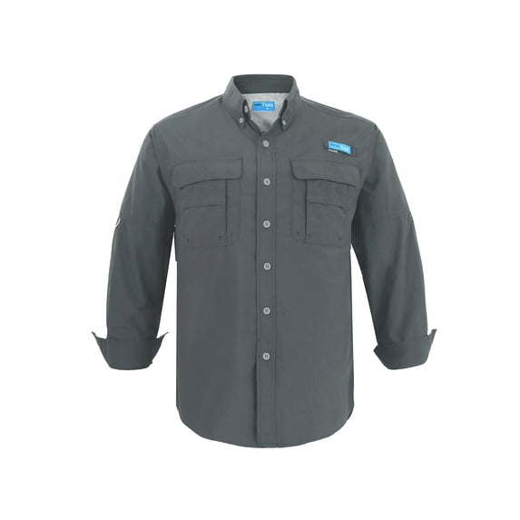 Tuna Men's Fishing Long Sleeve Button Down UPF 50+ Sun Protection Soild Waterproof Fast Dry Shirts (Dark Gray 7# 2XL)