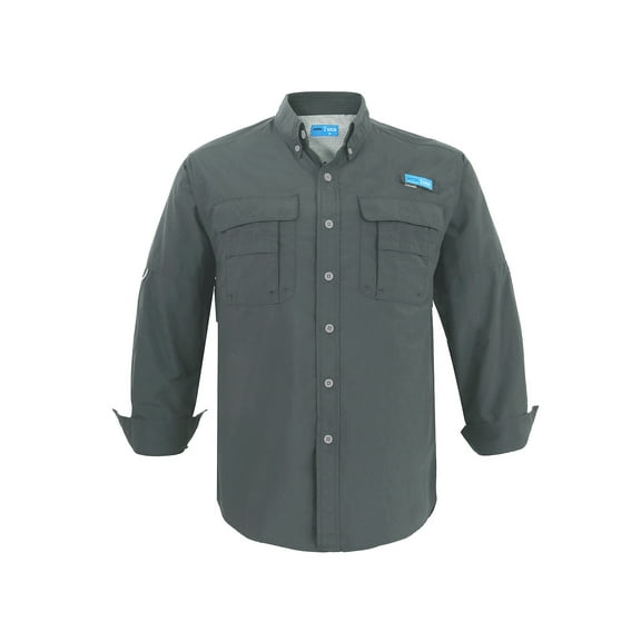 Tuna Men's Fishing Long Sleeve Button Down UPF 50  Sun Protection Soild Waterproof Fast Dry Shirts (Dark Gray 7# S)