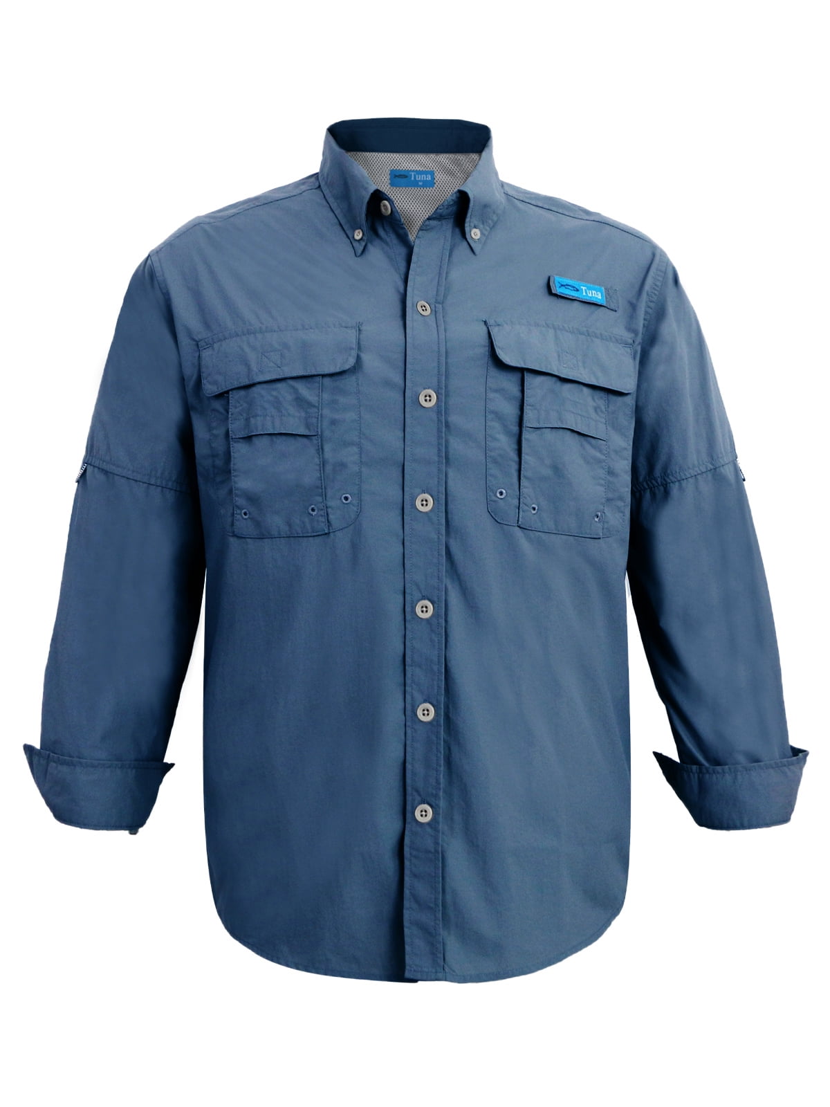 Tuna Men's Fishing Long Sleeve Button Down UPF 50+ Sun Protection Soild ...