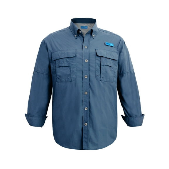 Tuna Men's Fishing Long Sleeve Button Down UPF 50  Sun Protection Soild Waterproof Fast Dry Shirts (Navy 5# XL)