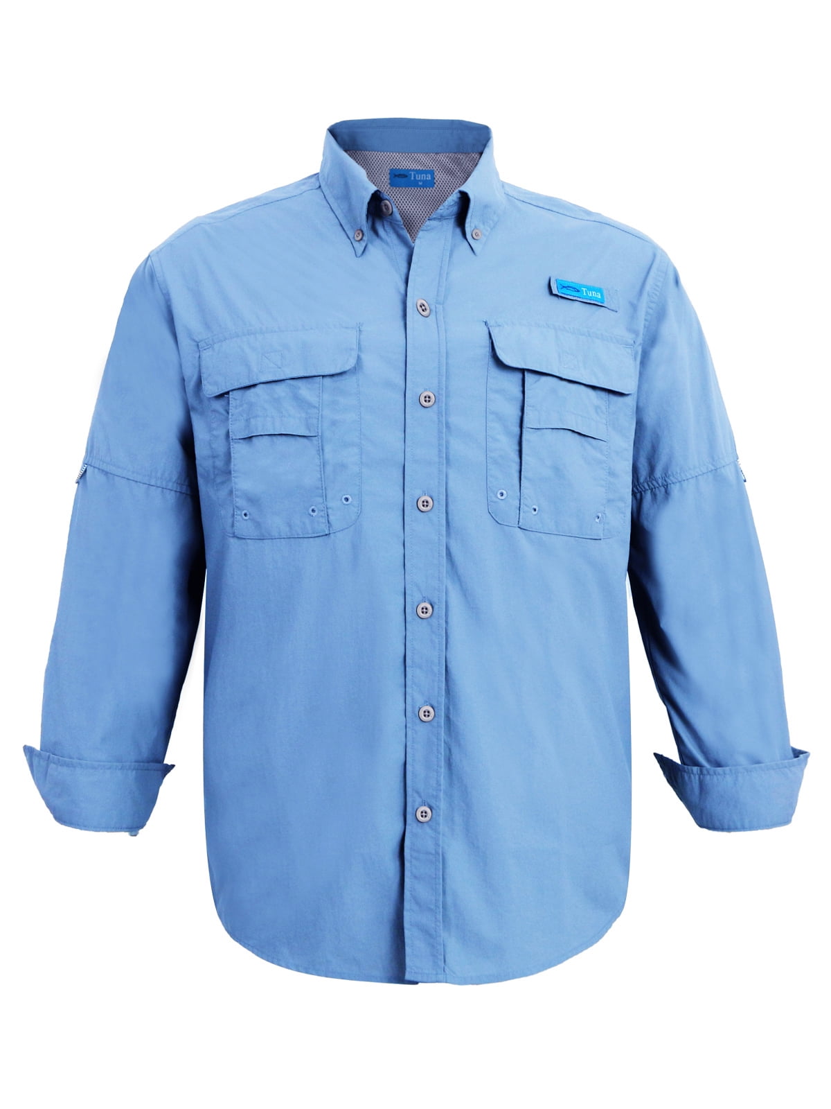 Tuna Men's Fishing Long Sleeve Button Down UPF 50+ Sun Protection Soild  Waterproof Fast Dry Shirts (Salmon 11# 3XL) 