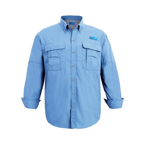 Tuna Men's Fishing Long Sleeve Button Down UPF 50+ Sun Protection Soild Waterproof Fast Dry Shirts (Sail 3# L)