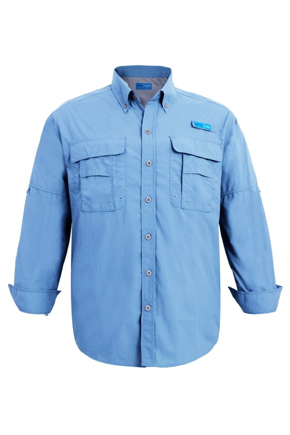 Men's Fishing Long Sleeve Button Down UPF 50+ Sun Protection Soild Waterproof Fast Dry Shirts (Sail 3# L)
