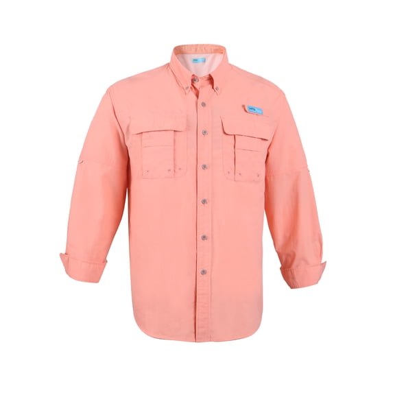Tuna Men's Fishing Long Sleeve Button Down UPF 50+ Sun Protection Soild Waterproof Fast Dry Shirts (Salmon 11# M)