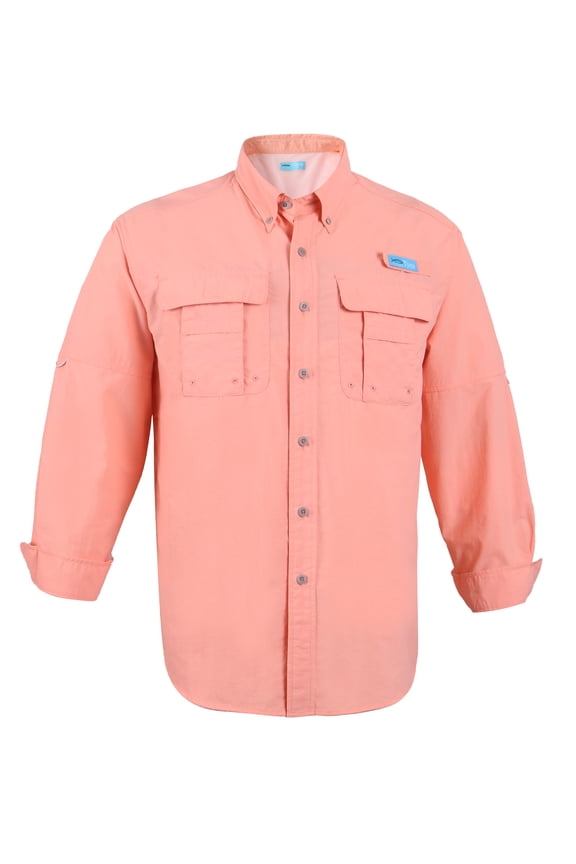 Men's Fishing Long Sleeve Button Down UPF 50+ Sun Protection Soild Waterproof Fast Dry Shirts (Salmon 11# M)