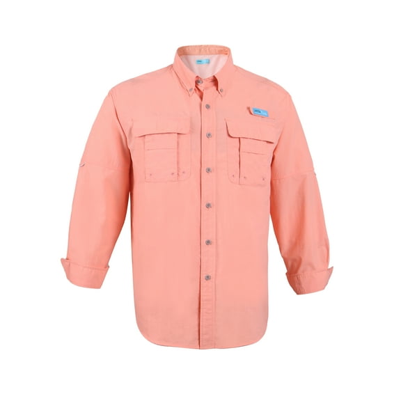Tuna Men's Fishing Long Sleeve Button Down UPF 50 Sun Protection Soild Waterproof Fast Dry Shirts (Salmon 11# M)