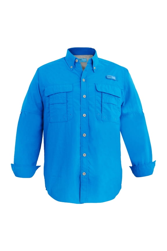 Men's Fishing Long Sleeve Button Down UPF 50+ Sun Protection Soild Waterproof Fast Dry Shirts (Vivid Blue 13# S)