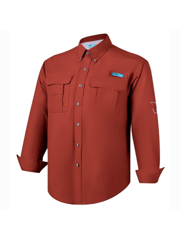 Men's Fishing UPF 50+ Sun Protection Anti-Static Waterproof Breathable Quickly Dry Hiking Long Sleeve Shirts Ketchup 22 X-Large