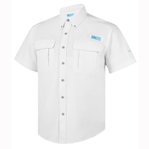 Tuna Men's Fishing UPF 50+ Sun Protection Anti-Static Waterproof Breathable Quickly Dry Hiking Short Sleeve Shirts Brilliant White 16 Medium
