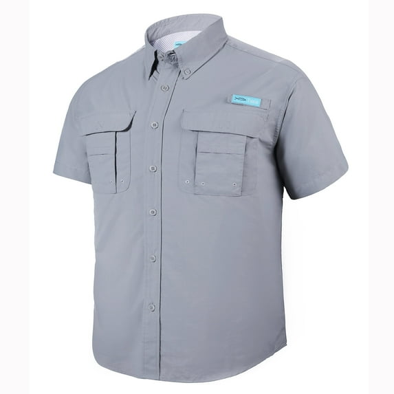 Tuna Men's Fishing UPF 50+ Sun Protection Anti-Static Waterproof Breathable Quickly Dry Hiking Short Sleeve Shirts Cool Grey 02 X-Large