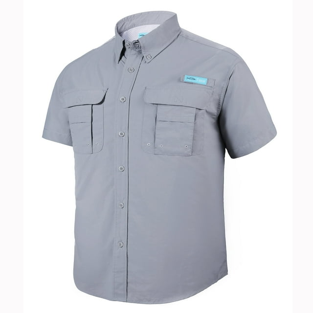 Tuna Men's Fishing UPF 50+ Sun Protection Anti-Static Waterproof Breathable Quickly Dry Hiking Short Sleeve Shirts Cool Grey 02 XX-Large