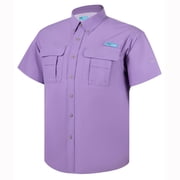 Tuna Men's Fishing UPF 50+ Sun Protection Anti-Static Waterproof Breathable Quickly Dry Hiking Short Sleeve Shirts Fairy Wren 18 Medium