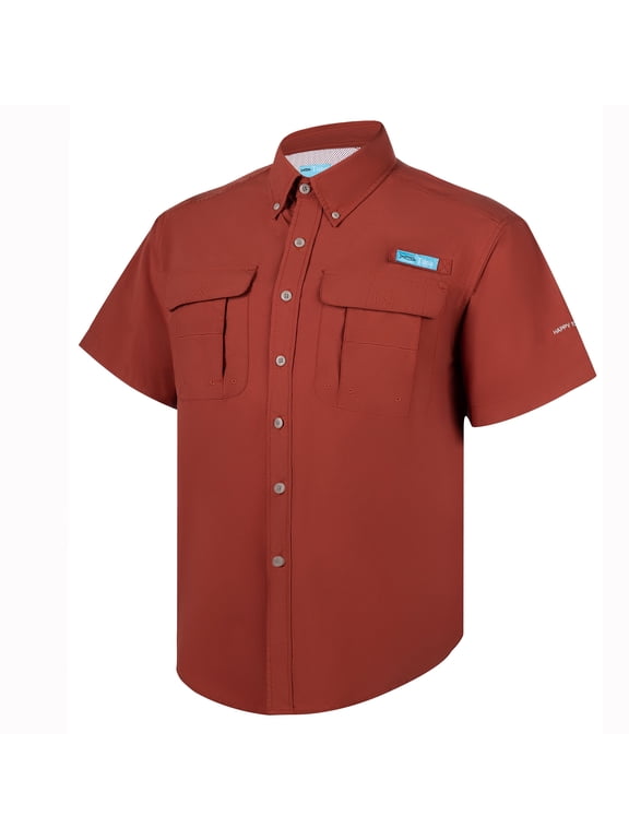 Men's Fishing UPF 50+ Sun Protection Anti-Static Waterproof Breathable Quickly Dry Hiking Short Sleeve Shirts Ketchup 22 Large