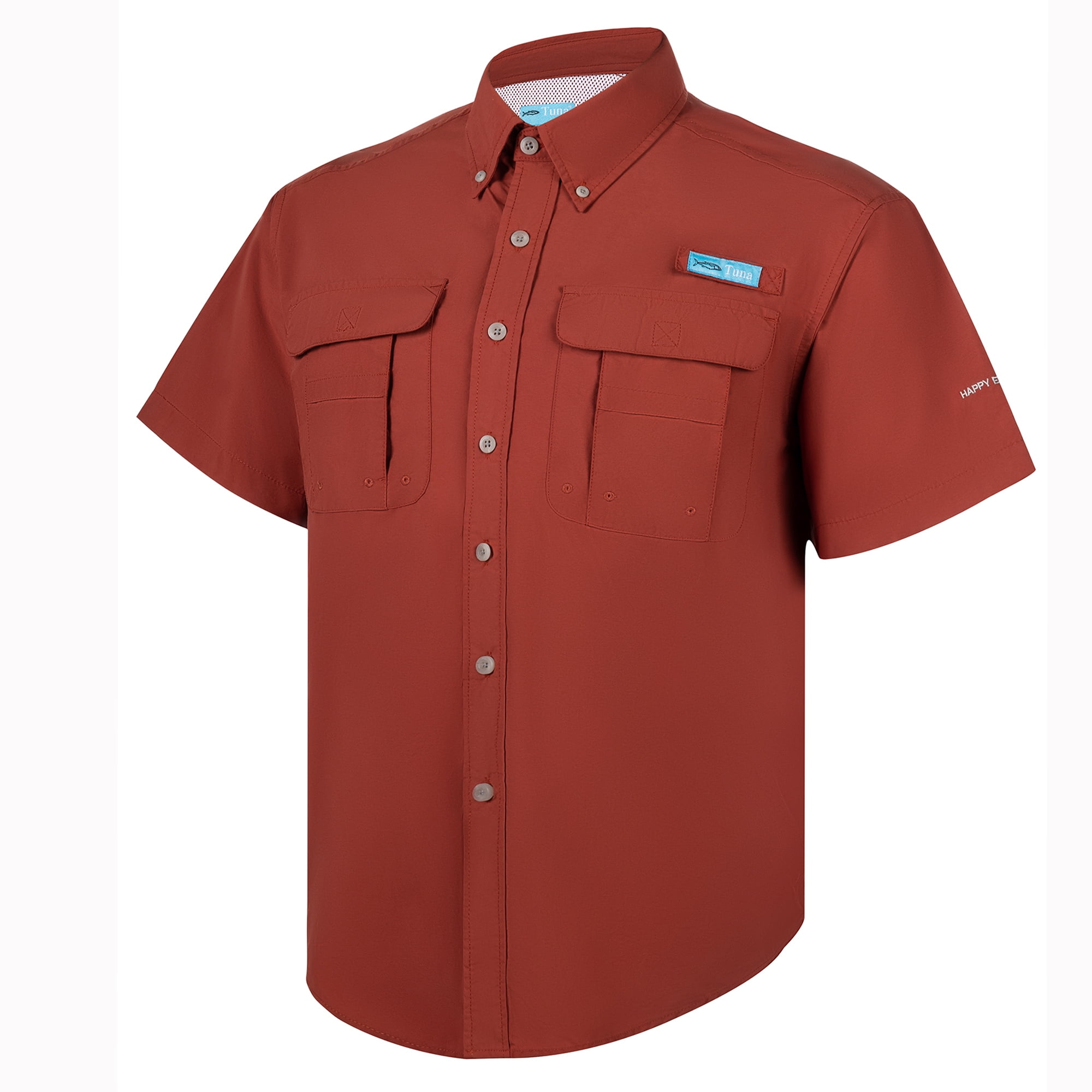 Tuna Men's Fishing UPF 50+ Sun Protection Anti-Static Waterproof Breathable Quickly Dry Hiking Short Sleeve Shirts Ketchup 22 Medium
