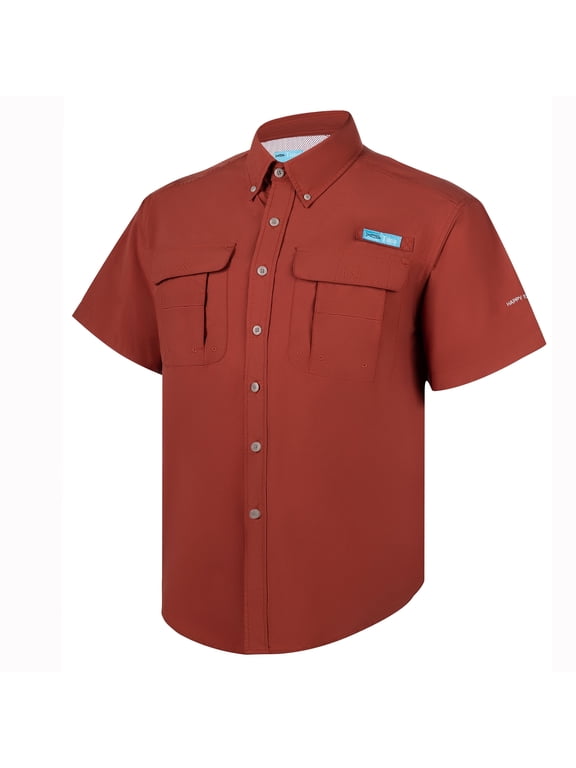 Men's Fishing UPF 50+ Sun Protection Anti-Static Waterproof Breathable Quickly Dry Hiking Short Sleeve Shirts Ketchup 22 X-Large
