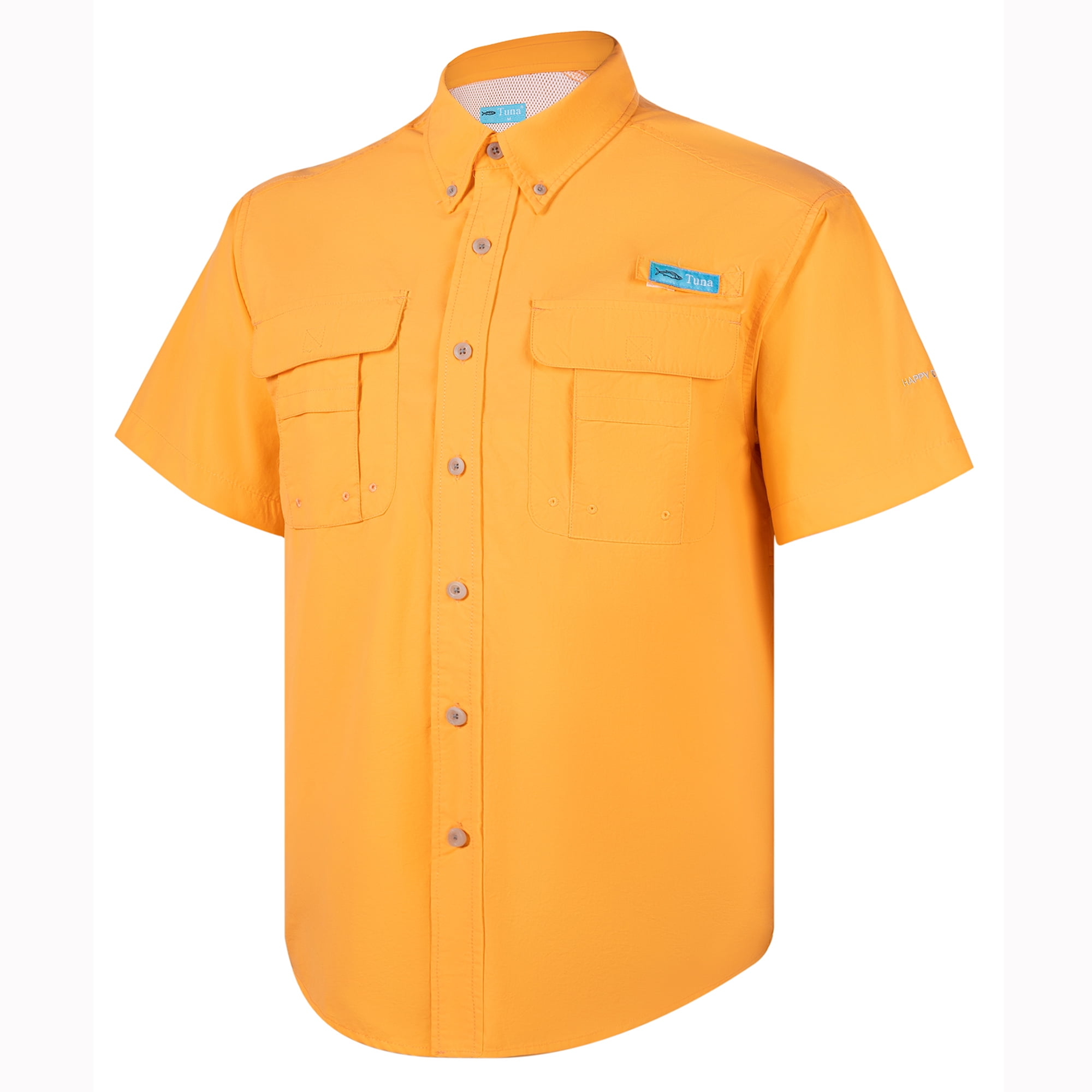 Tuna Men's Fishing UPF 50+ Sun Protection Anti-Static Waterproof Breathable  Quickly Dry Hiking Short Sleeve Shirts Mock Orange 17 3X-Large