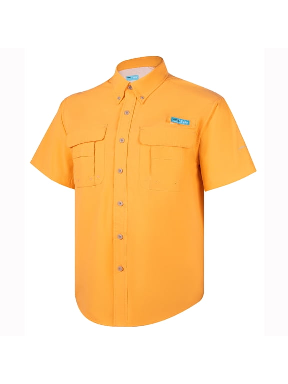 Men's Fishing UPF 50+ Sun Protection Anti-Static Waterproof Breathable Quickly Dry Hiking Short Sleeve Shirts Mock Orange 17 Small