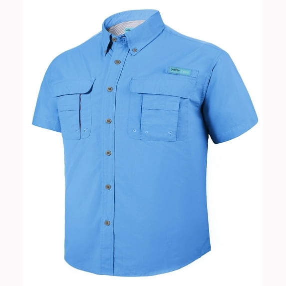 Tuna Men's Fishing UPF 50+ Sun Protection Anti-Static Waterproof Breathable Quickly Dry Hiking Short Sleeve Shirts Sail 03 Medium