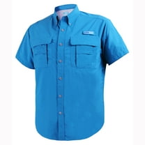 Tuna Men's Fishing UPF 50  Sun Protection Anti-Static Waterproof Breathable Quickly Dry Hiking Short Sleeve Shirts Vivid Blue 13 Large