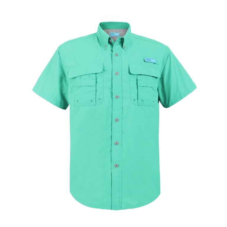 Tuna Men's UV UPF 50+ Sun Protection Soild Anti-Static Waterproof  Breathable Fast Dry SPF Hiking Fishing Short Sleeve Shirts (Aruba Blue #6  L) 