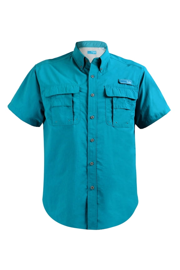 Men's UV UPF 50+ Sun Protection Soild Anti-Static Waterproof Breathable Fast Dry SPF Hiking Fishing Short Sleeve Shirts (Barrier Reef #10 M)