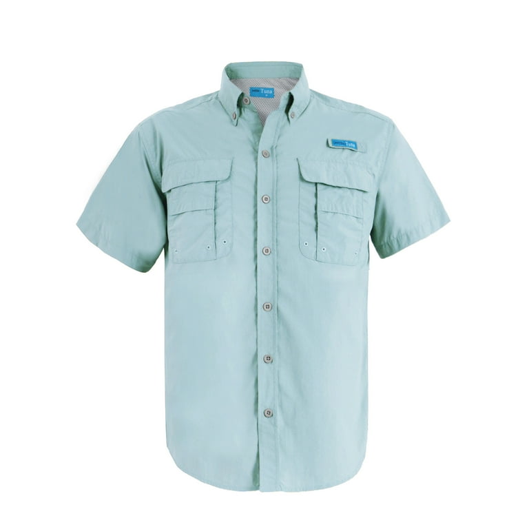 Tuna Men's UV UPF 50+ Sun Protection Soild Anti-Static Waterproof  Breathable Fast Dry SPF Hiking Fishing Short Sleeve Shirts(Cloud Blue #12  L) 