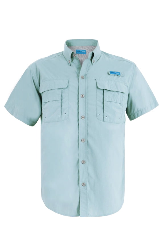 Men's UV UPF 50+ Sun Protection Soild Anti-Static Waterproof Breathable Fast Dry SPF Hiking Fishing Short Sleeve Shirts(Cloud Blue #12 S)