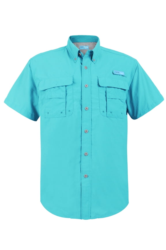 Men's UV UPF 50+ Sun Protection Soild Anti-Static Waterproof Breathable Fast Dry SPF Hiking Fishing Short Sleeve Shirts(Marine Blue #14 M)