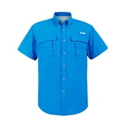 Tuna Men's UV UPF 50+ Sun Protection Soild Anti-Static Waterproof Breathable Fast Dry SPF Hiking Fishing Short Sleeve Shirts(Vivid Blue #13 XL)