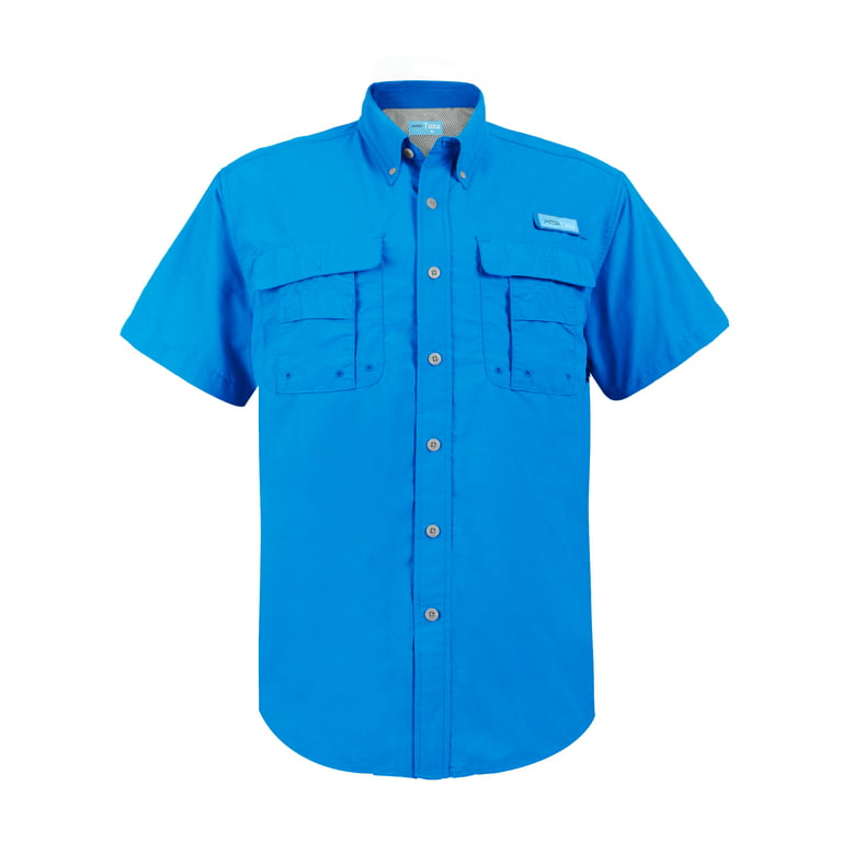 Tuna Men's UV UPF 50+ Sun Protection Soild Anti-Static Waterproof  Breathable Fast Dry SPF Hiking Fishing Short Sleeve Shirts(Vivid Blue #13  XL) 