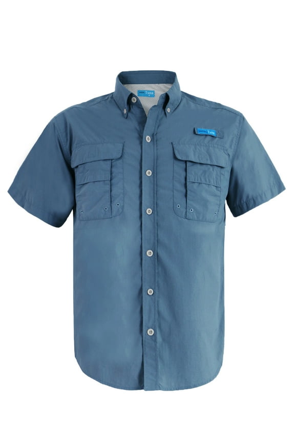 Men's UV UPF 50+ Sun Protection Waterproof Breathable Outdoor SPF Hiking Camping Magellan Fishing Short Sleeve Shirts (Collegiate Navy #5 4XL)