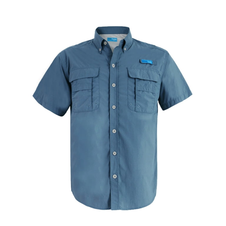HABIT Men's XL Vented Embroidered Logo Fishing Shirt Short Sleeve Blue 30+  Solar