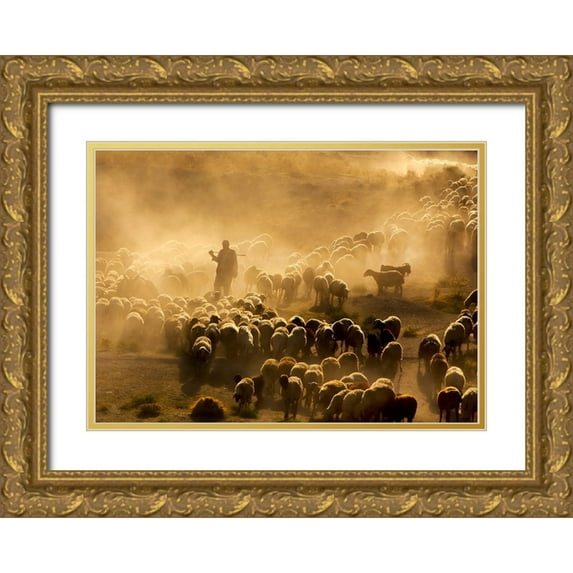 Tunc, Feyzullah 18x14 Gold Ornate Wood Framed with Double Matting Museum Art Print Titled - Shep Herd