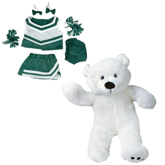 Plush Gear 8-Inch Polar Bear in Green & White Cheerleader Outfit with Pom PomsSports Plush Toy for Kids