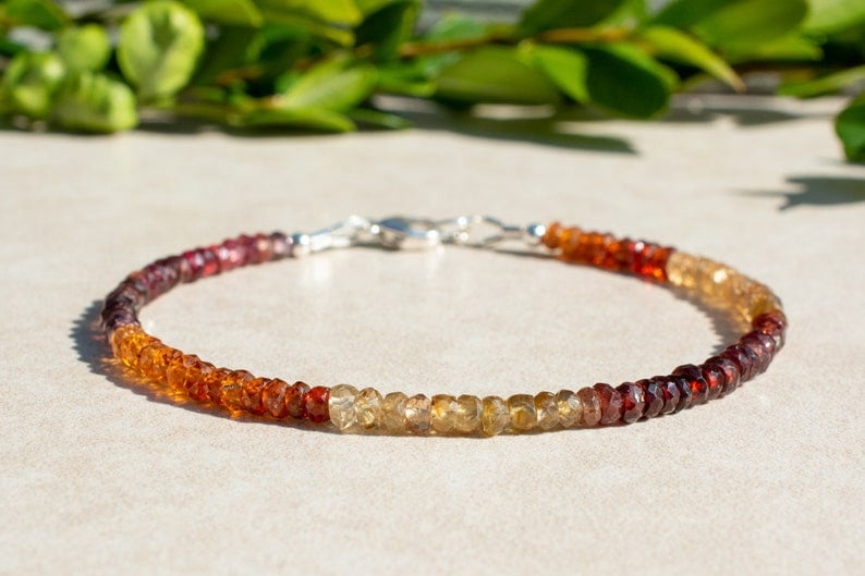 Bracciale In Granato E Calcedonio 7 Pollici (17,8 Cm) – Rondelle Sfaccettate 3mm – Argento 925 – Fatto A Mano India - 3