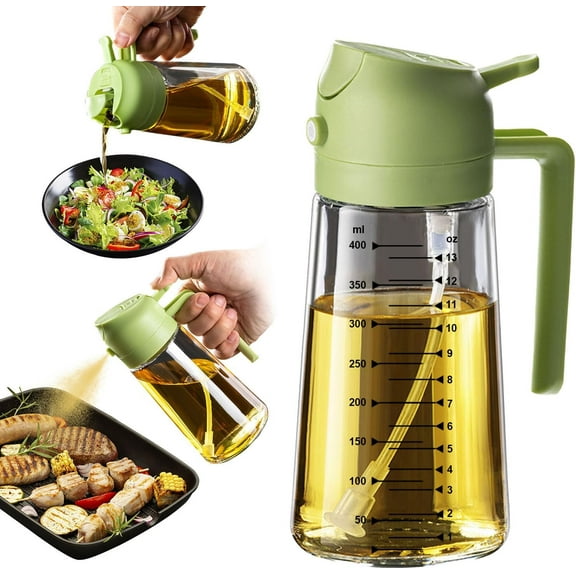 16oz/470ml Glass Olive Oil Sprayer for Cooking – 2 in 1 Olive Oil Dispenser Bottle for Kitchen Gadgets and Air Fryer Accessories, Salad, BBQ - Black