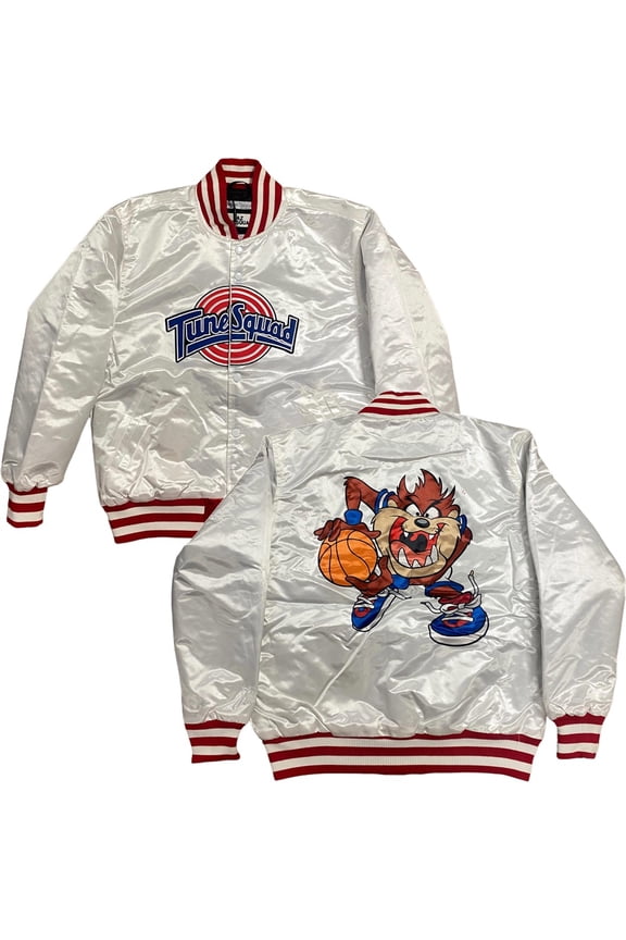 Tune Squad Taz Tasmanian Devil Men's Headgear Classics Embroidered Satin Jacket (Medium, White)