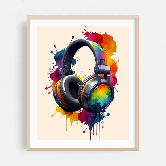 Tune in to Art - India Photography Music Pop Art Watercolor Modern Art Abstract Oak Framed Wall Art Print 6 x 8 inches